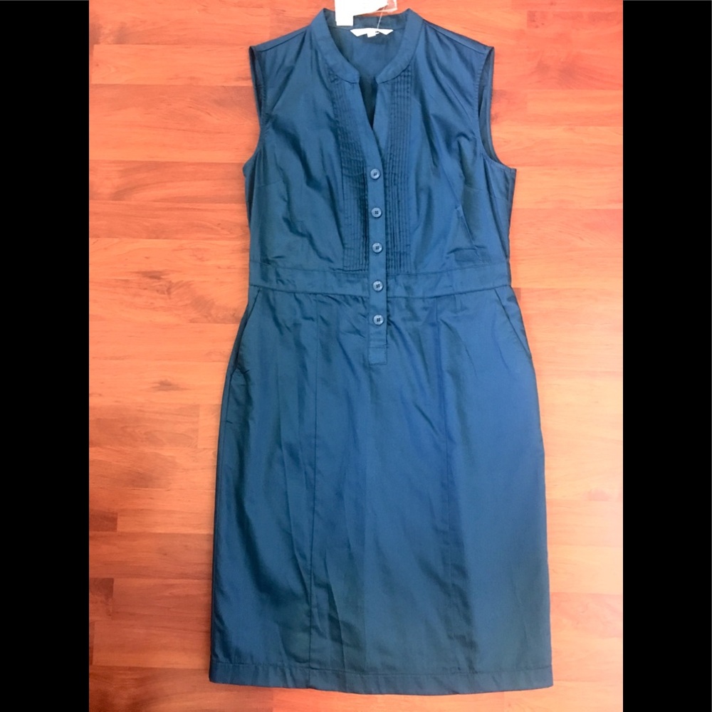 NWT Cotton Indigo Sleeveless Sheath Button-down